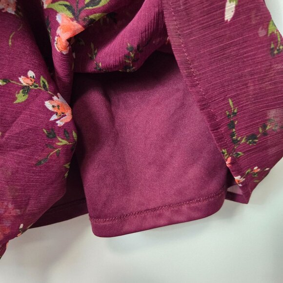 Maurices Size M Floral Arbor Smocked Berry Wine Long Puff Sleeve Dress Knee Leng - Picture 9 of 12